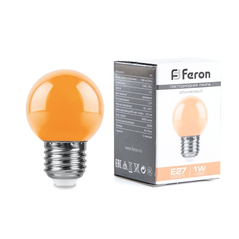 Лампа светодиодная LB-37 (1W) 230V E27 оранжевый для белт лайта G45 | 38124 | Feron — Feron
