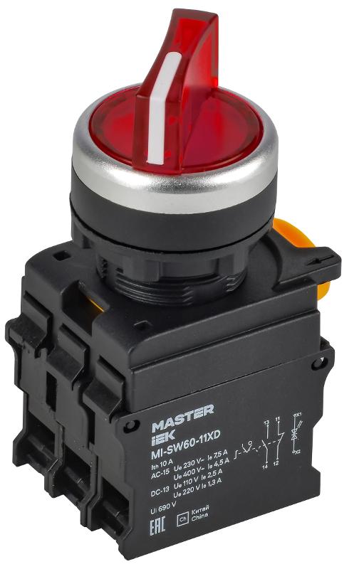 Переключатель с подсв. 2 полож. 1NO+1NC красный MASTER | MI-SW60-11XD-3-14-2-K04 | IEK — IEK (ИЭК)