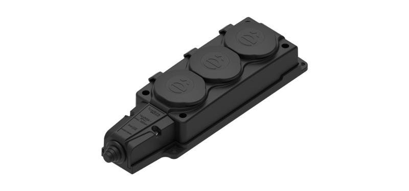 Колодка 3 гнезда 2К+З каучуковая 16А/250В IP44 Чёрная MultiSet | MST4103BK | SE — Systeme Electric