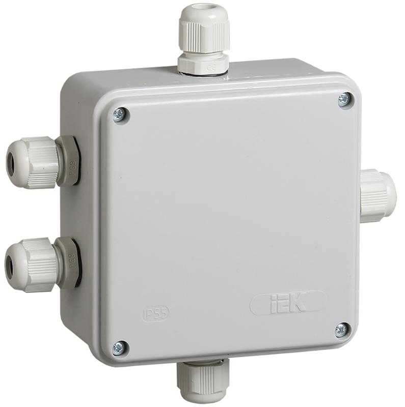 Коробка распределительная КМ41330 для о/п 100х100х50 мм IP55 (RAL7035, гермовводы PG9 5 шт) | UKO10-100-100-050-K51-55 | IEK — миниатюра 1
