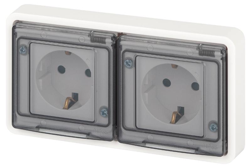 Розетка 2-ая ЭРА Эксперт 11-2524-01 2х2P+E гориз. IP55, шторки, 16A-250В, СУ, Белый | Б0063254 | ЭРА — ЭРА (Энергия света)