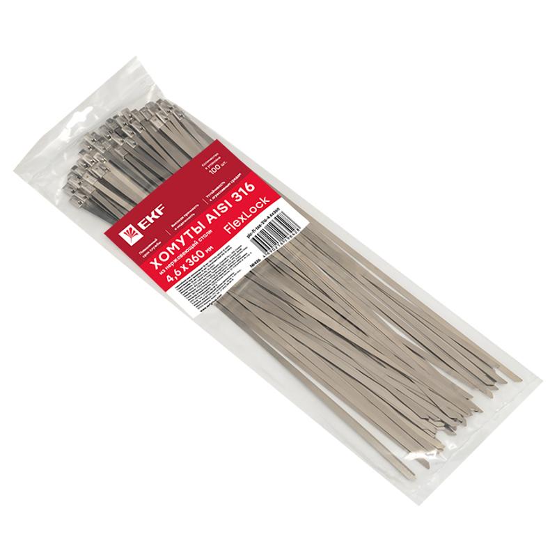 Хомут AISI 316 из нержавеющей стали, 4.6x360 (100 шт.) FlexLock PROxima|plc-fl-tss-316-4.6x360|EKF — миниатюра 3