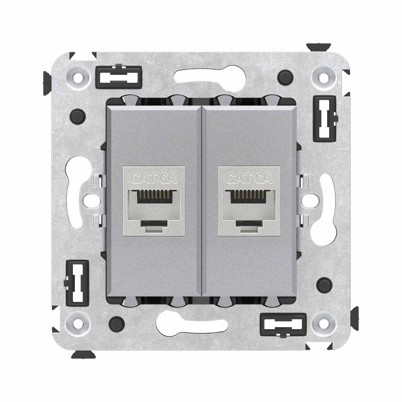 Компьютерная розетка RJ-45 без шторки в стену, кат.6А двойная экранированная, "Avanti", "Закаленная сталь" | 4404774 | DKC — миниатюра 1