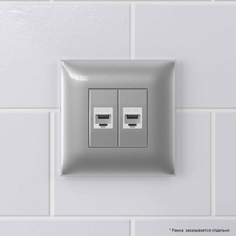 Компьютерная розетка RJ-45 без шторки в стену, кат.6А двойная, "Avanti", "Закаленная сталь" | 4404674 | DKC — миниатюра 5