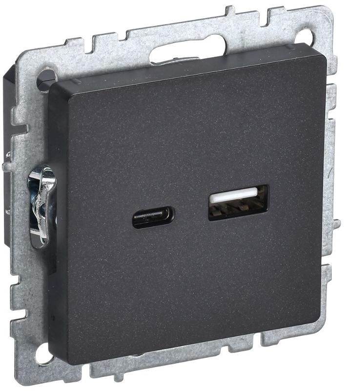 BRITE Розетка USB A+C 18Вт РЮ11-1-БрЧ черный | BR-U22-018-K02 | IEK — IEK (ИЭК)