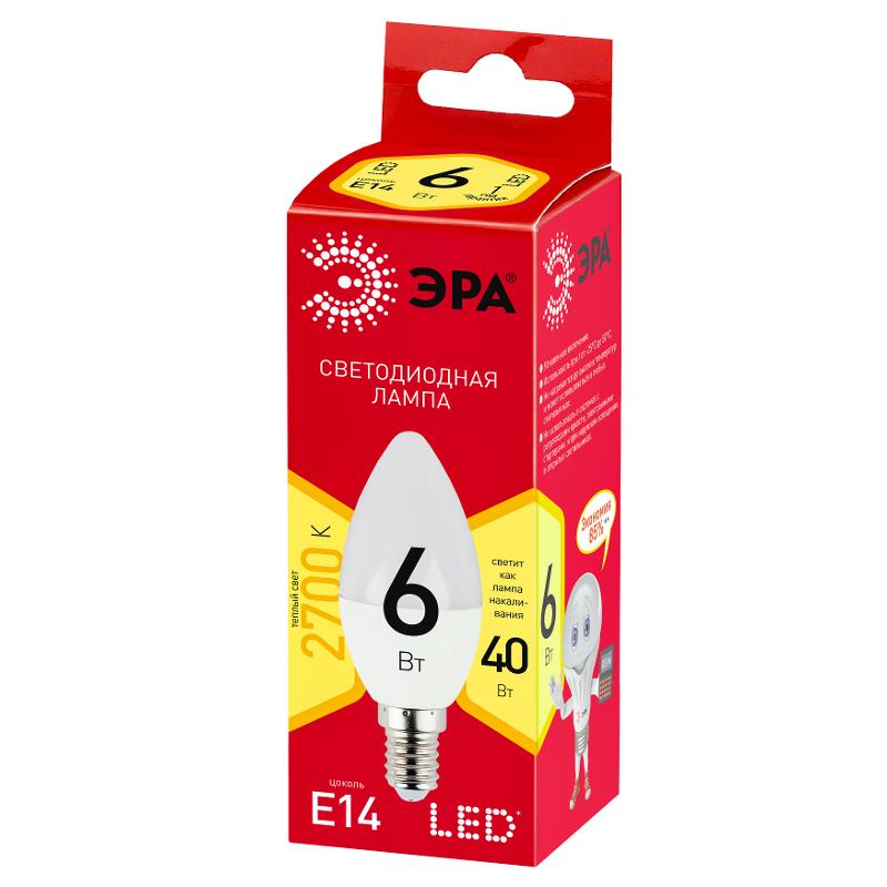 Лампа светодиодная RED LINE LED B35-6W-827-E14 R Е14 / E14 6 Вт свеча теплый белый свет | Б0052383 | ЭРА — миниатюра 2