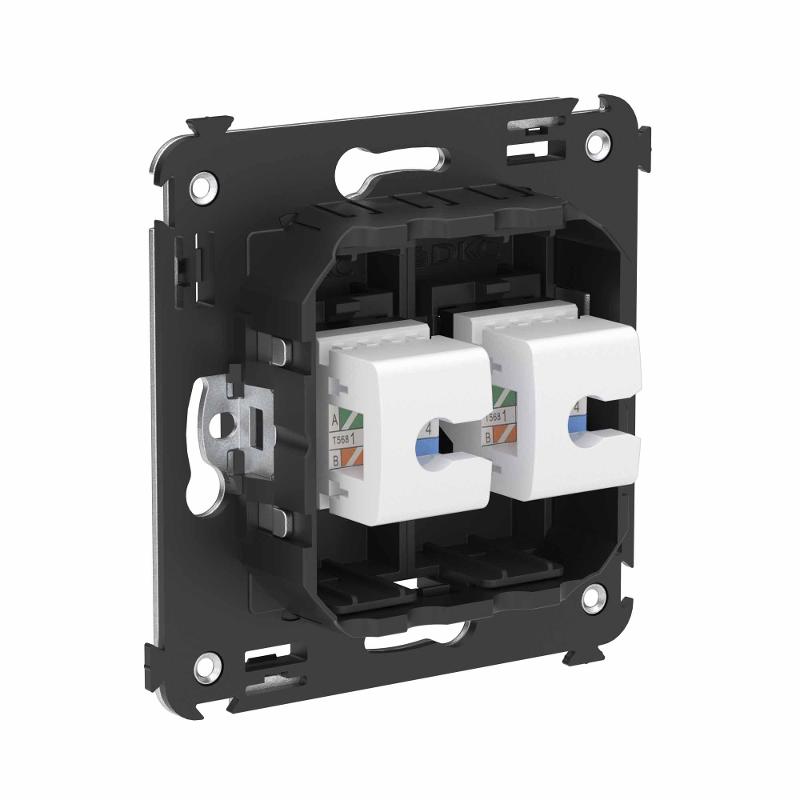 Компьютерная розетка RJ-45 без шторки в стену, кат.6 двойная, "Avanti", "Черный матовый" | 4412694 | DKC — миниатюра 3