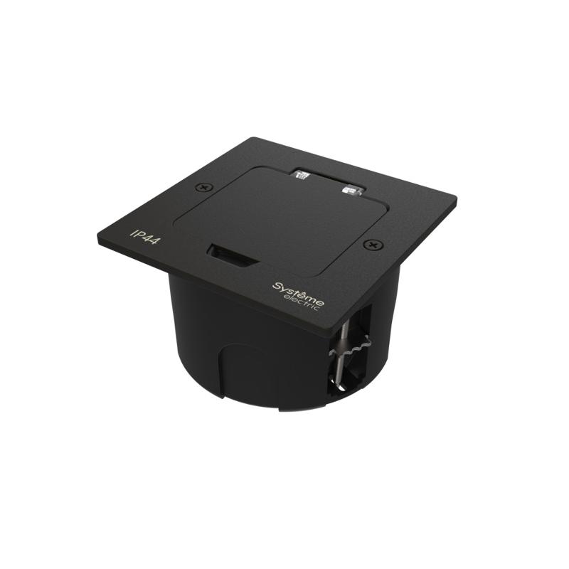 MultiDesk Лючок на 2 модуля IP44 с монтажной коробкой для стены, фальшпола, стола ЧЁРНЫЙ матовый, тип MDK20 | MDK20102MBA | SE — Systeme Electric