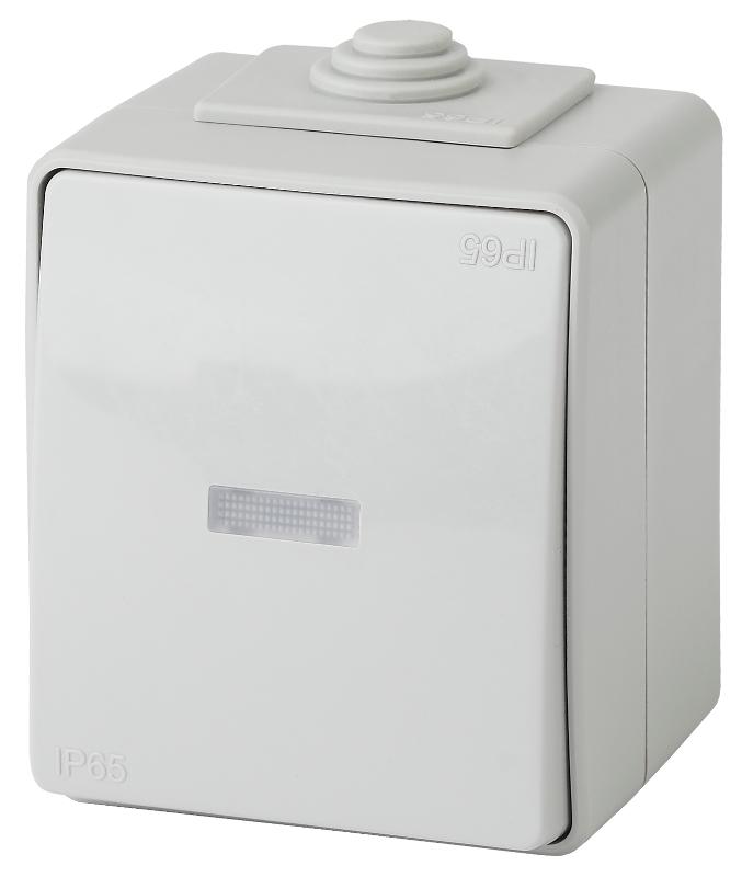 Выключатель с подсветкой IP65, 10АХ-250В, 11-1602-03, ОУ, Эра Эксперт, Серый | Б0035974 | ЭРА — фото 1 | Sento