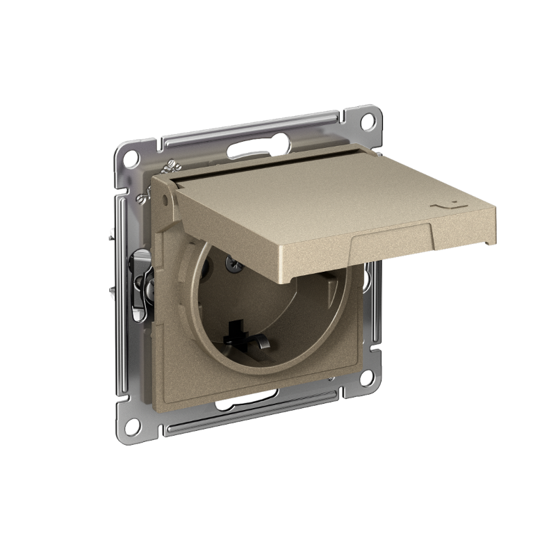 AtlasDesign Шампань Розетка с заземлением со шторками с крышкой,16А,IP20,механизм, быстрозажимные клеммы | ATN000546S | SE — Systeme Electric