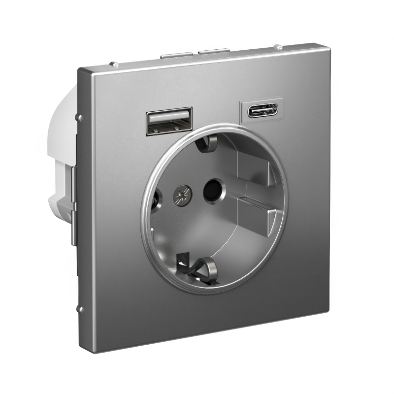 ArtGallery Сталь Розетка 16А с 2 USB A+C, 5В/2,4А/3,0А, 2х5В/1,5А, механизм | GAL000932 | SE — миниатюра 2