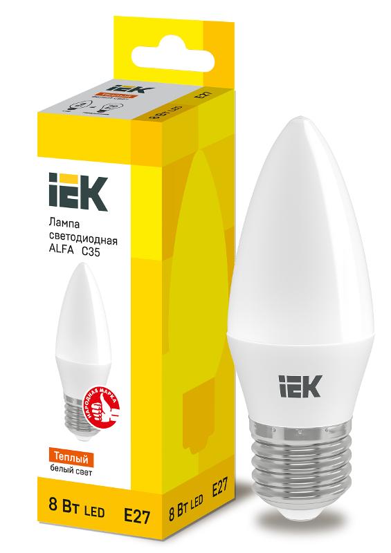 Лампа светодиодная  ALFA C35 свеча 8Вт 230В 3000К E27 | LLA-C35-8-230-30-E27 | IEK — IEK (ИЭК)