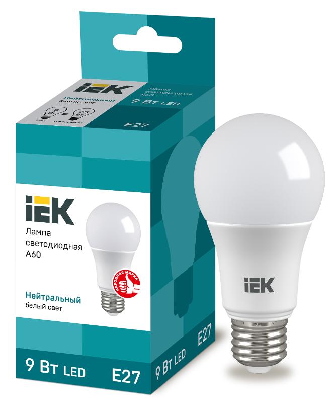 Лампа светодиодная LED 9Вт Е27 220В 4000К A60 груша | LLE-A60-9-230-40-E27 | IEK — миниатюра 1