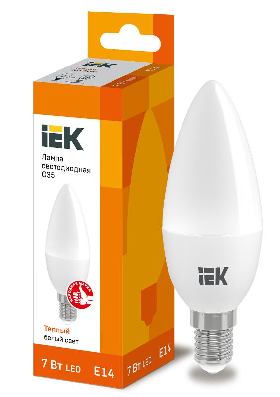 Лампа светодиодная LED 7Вт Е14 220В 3000К C35 свеча | LLE-C35-7-230-30-E14 | IEK — IEK (ИЭК)