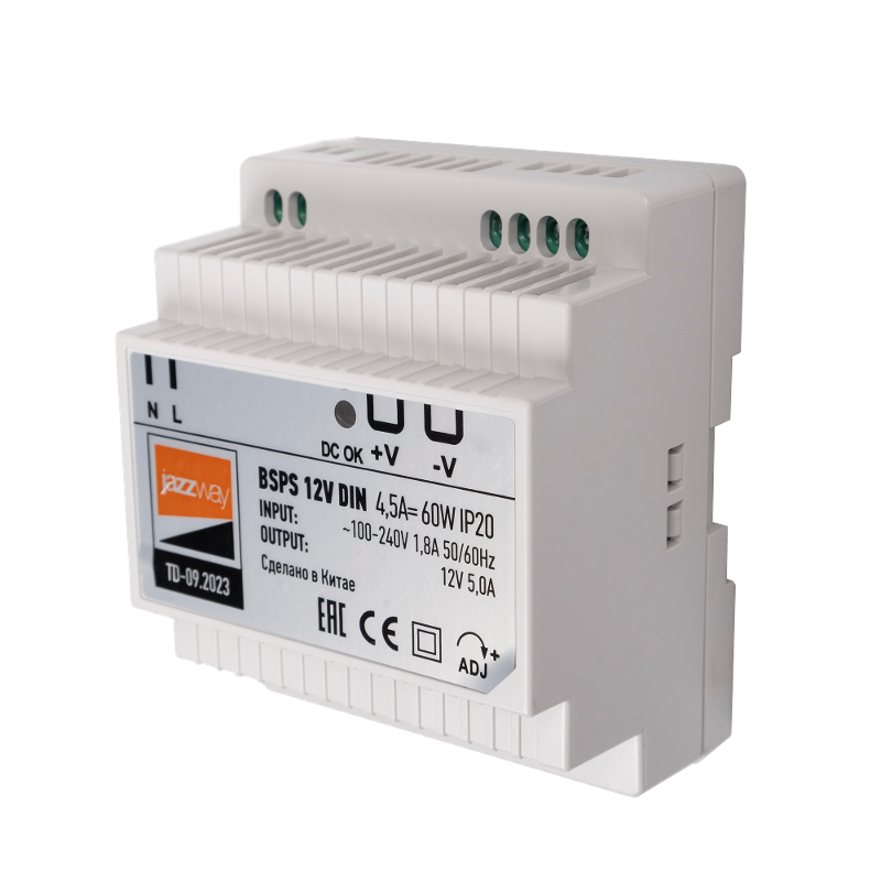 Драйвер для светодиодной ленты BSPS DIN 12V 4.5A=  60w PL IP20 3г.гар на DIN-рейку | .5049963 | Jazzway — Jazzway