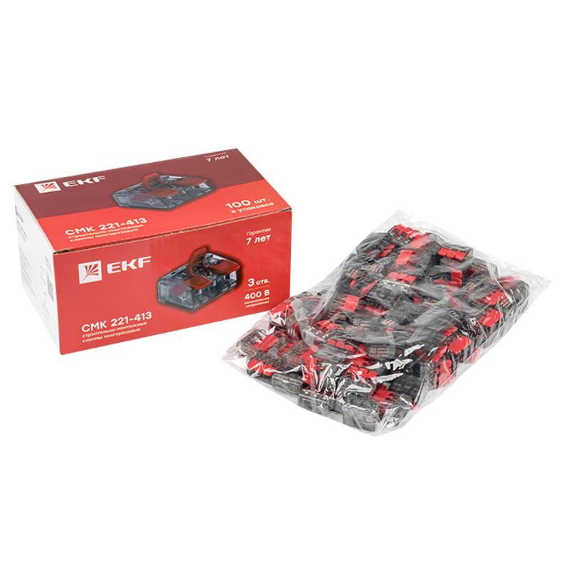 Клемма СМК 221-413 3 отверстия 0.2-4.0 мм2 (100шт.) EKF PROxima|plc-smk-221-413|EKF — миниатюра 3