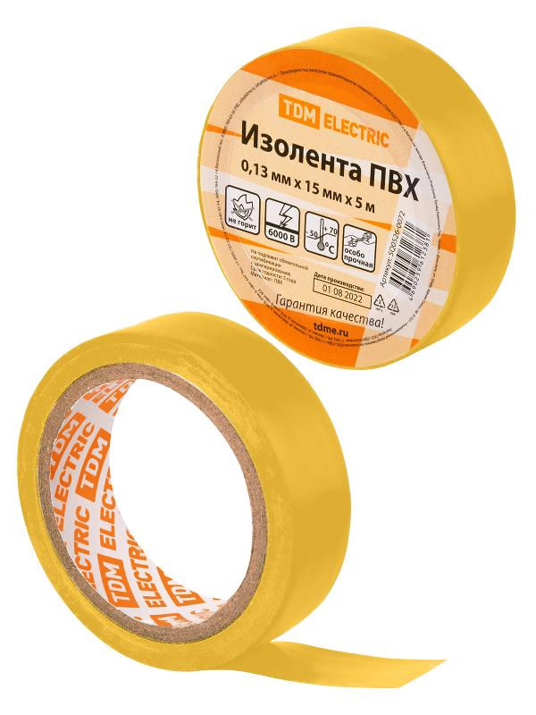 Изолента ПВХ 0,13х15мм Желтая 5м | SQ0526-0072 | TDM — TDM ELECTRIC