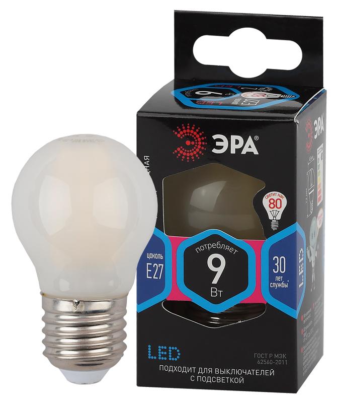 Лампа светодиодная  F-LED P45-9W-840-E27 frost 9Вт филамент шар матовый нейтральный белый свет Е27 | Б0047030 | ЭРА — ЭРА (Энергия света)