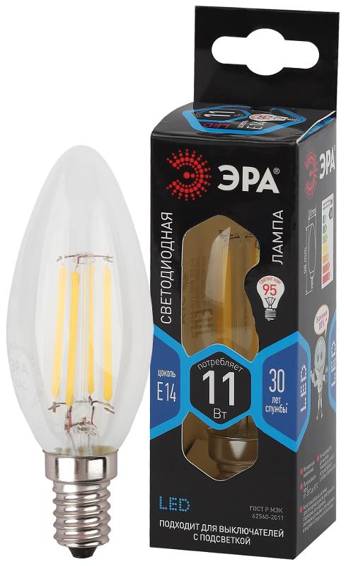 Лампа светодиодная F-LED B35-11w-840-E14 (филамент, свеча, 11Вт, нейтр, E14) | Б0046987 | ЭРА — миниатюра 1