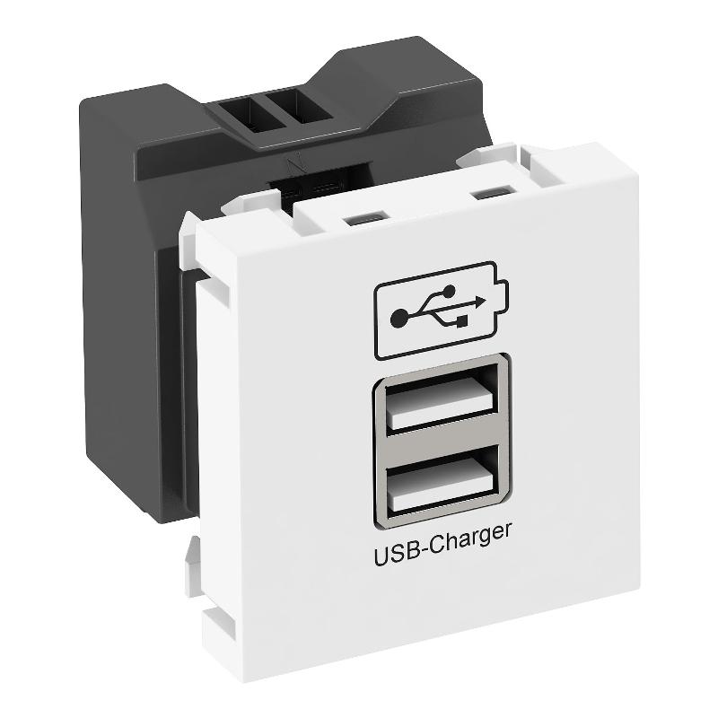 Розетка USB тип А двойная (2х0,6А или 1х1,2А) 1 модуль Modul45, 45х45 мм, белая | 6105300 | OBO Bettermann — OBO Bettermann