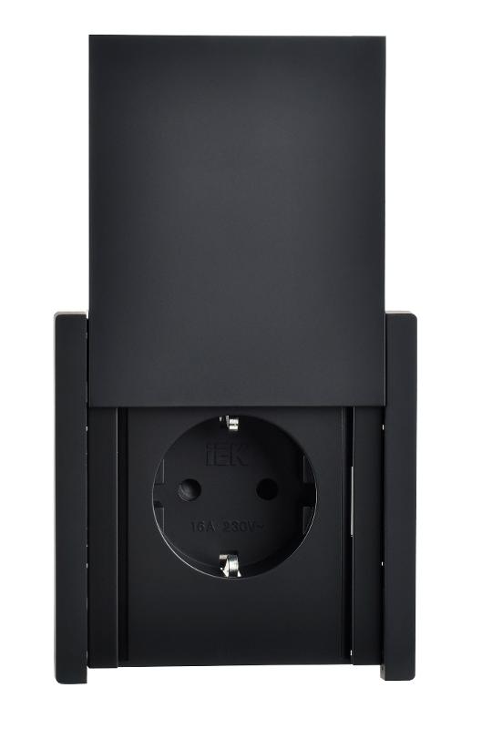 FORTE&PIANO Розетка с заземлением, со шторками, с крышкой в/к 16А IP44 FP121 черный | FP-R16-16-44-K02 | IEK — миниатюра 2