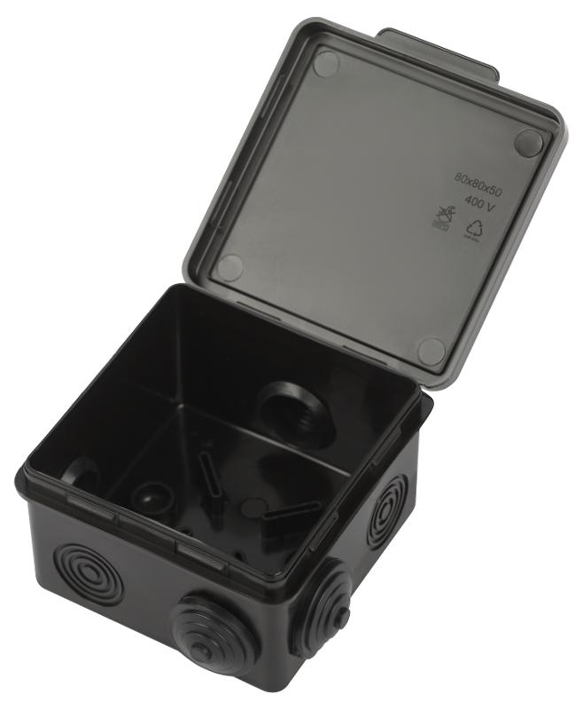 Распаячная коробка  KOR-80-80-50-7g-B открытой установки КОР 80х80х50мм черная с гермовводами 7 входов IP54 KOR-80-80-50-7g-B | Б0061782 | ЭРА — миниатюра 5