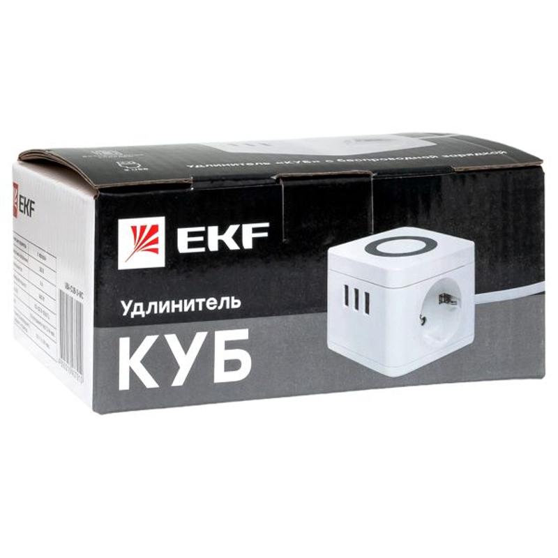 Удлинитель "Куб" 2 гнезда 3USB 2,4А+зарядное устройство 1,3 метра 1мм2 | UBA-CUB-3-WC | EKF — миниатюра 30