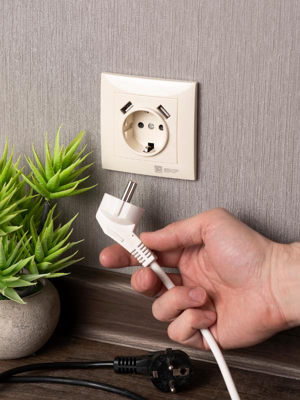 Валенсия розетка 1-местная с/з 16А кремовая с защ. штор. с 2 USB 2,1А EKF PROxima |  EWR16-028-20-2USB |  EKF — миниатюра 8