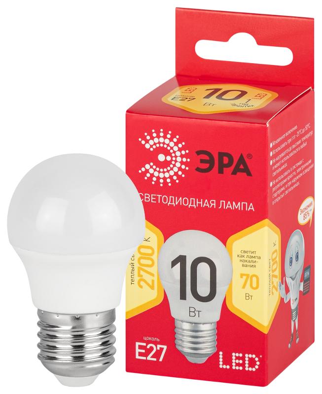 Лампа светодиодная RED LINE LED P45-10W-827-E27 R E27 / Е27 10 Вт шар теплый белый свет | Б0050698 | ЭРА — миниатюра 1