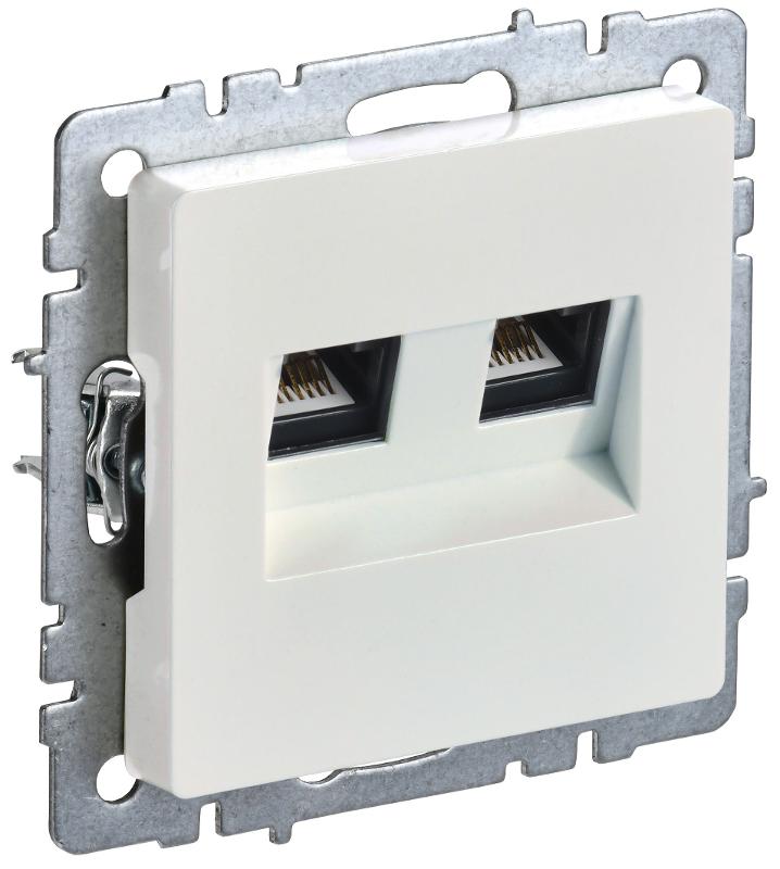 BRITE Розетка двойная RJ11+RJ45 кат.5E РК/Т12-БрЖ жемчужный  | BR-KT20-O-1-K36 | IEK — миниатюра 1