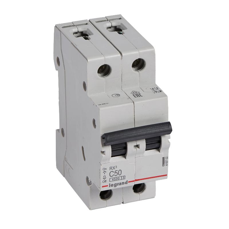 Выключатель автоматический двухполюсный RX3 4500 50А C 4,5кА | 419702 | Legrand — Legrand