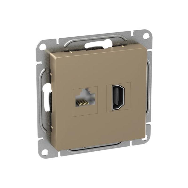 Механизм розетки HDMI+RJ45 (cat5), шампань Эпика  |UP1-SOC-HDMI-RJ45| EKF — миниатюра 4