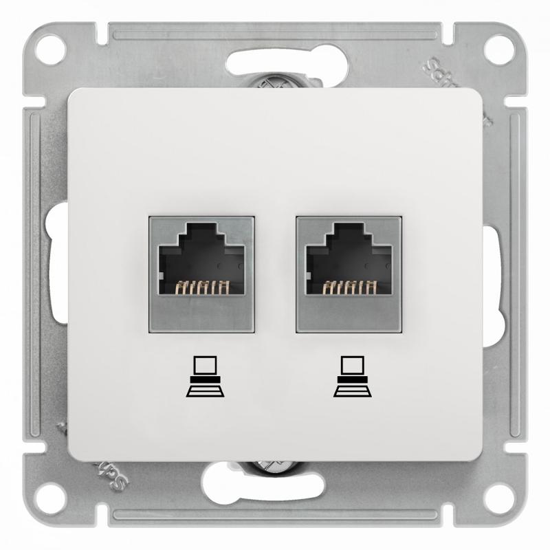 Glossa Белый Розетка 2-ая компьютерная RJ45+RJ45, кат.5E | GSL000185KK | SE — Systeme Electric