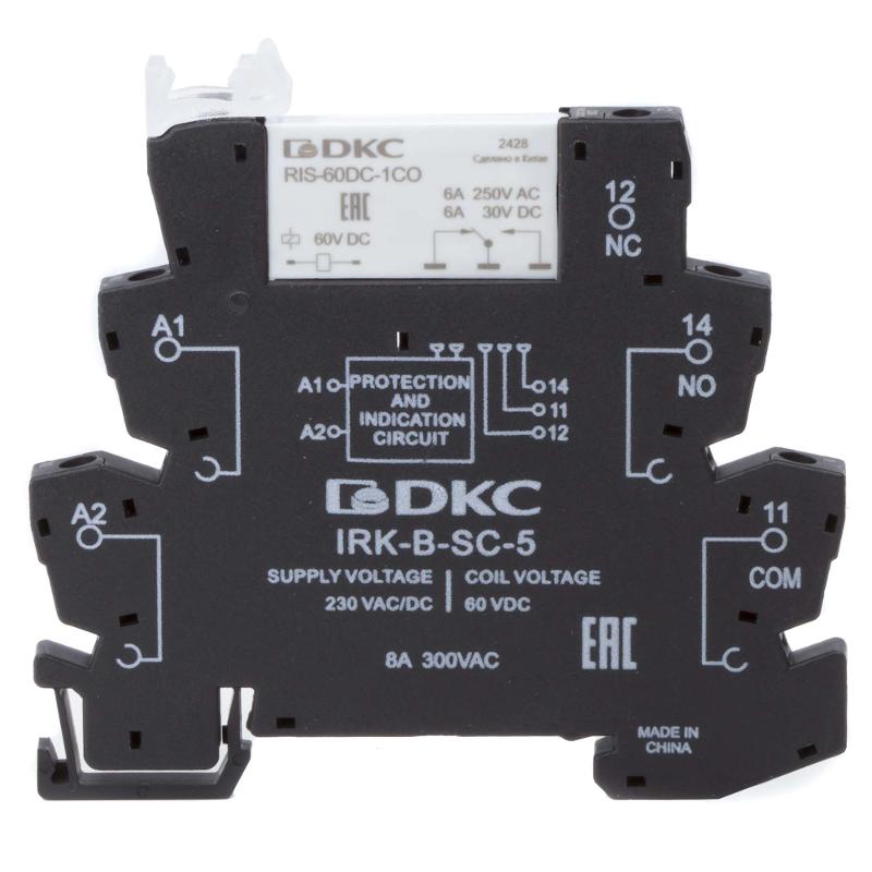 Реле интерфейсное, 1CO, ком. ток 6А, AgSnO2, напряжение 230V AC/DC, винтовые клеммы. | IRK-230UC-1CO | DKC — DKC (ДКС)