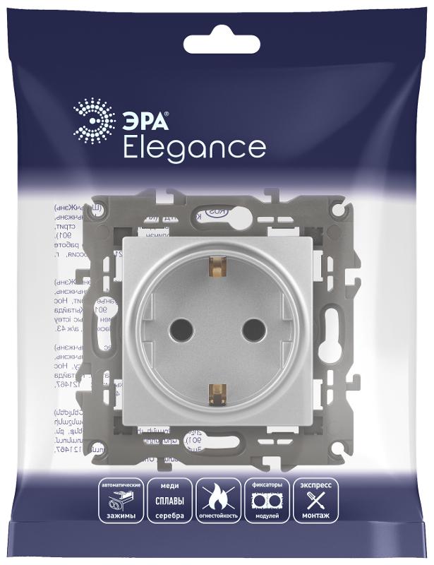 14-2102-03 Розетка с заземлением со шторками, 16A-250В, IP20, Эра Elegance, алюминий | Б0034274 | ЭРА — миниатюра 2