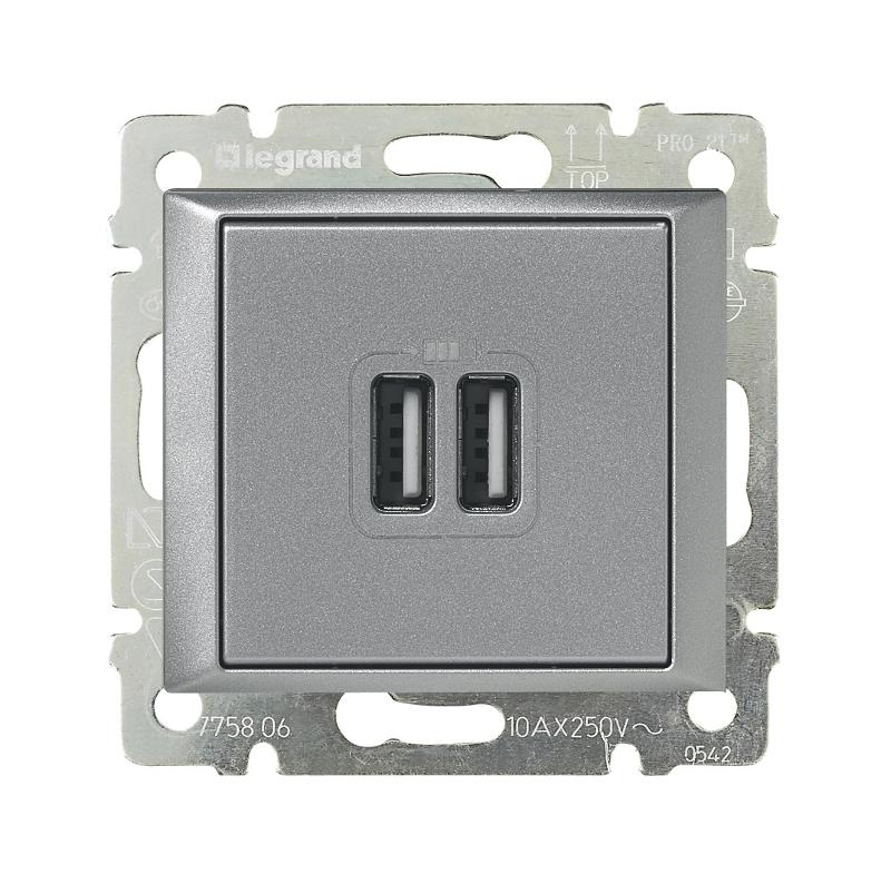 Valena Алюминий Розетка 2-ая USB | 770270 | Legrand — Legrand