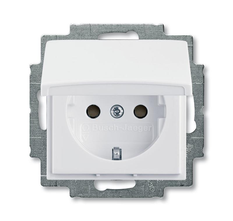 Розетка SCHUKO 16А 250В с защитными шторками, с крышкой, серия basic55, цвет альпийский белый | 2CKA002111A0654 | ABB — ABB