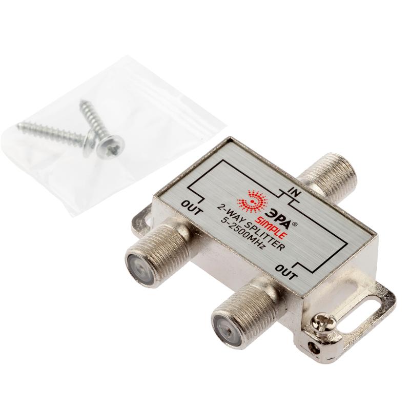 DS-F-SAT-01  ДЕЛИТЕЛЬ ТВ х 2 под F разъём 5-2050 МГц  simple (10/200/7200) | Б0048329 | ЭРА — миниатюра 1