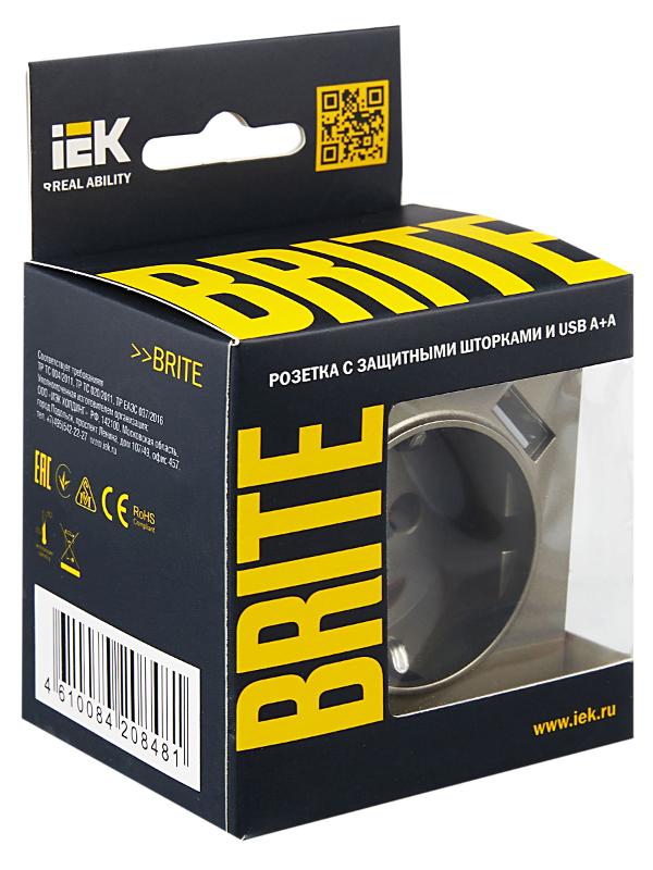 BRITE Розетка с заземлением со шторками 16А с USB A+A 3,1А РЮш10-2-БрШ шампань | BR-R14-16-U21-D31-K37 | IEK — миниатюра 7