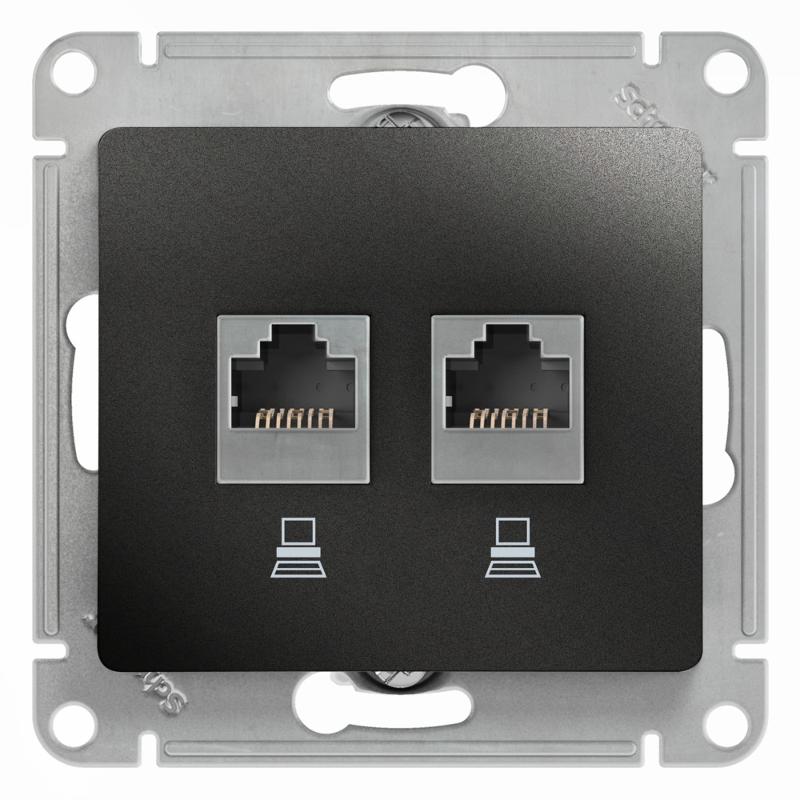 Glossa Антрацит Розетка 2-ая компьютерная RJ45+RJ45, кат.5E | GSL000785KK | SE — Systeme Electric