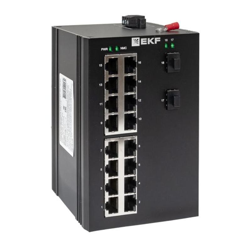 Промышленный неуправляемый коммутатор U-2GX/SFP-16GT, 2 порта 1000Base-X SFP, 16 портов 10/100/1000Base-T(X) RJ45, монтаж на динрейку TSX |TSX-U-2GX/S — EKF