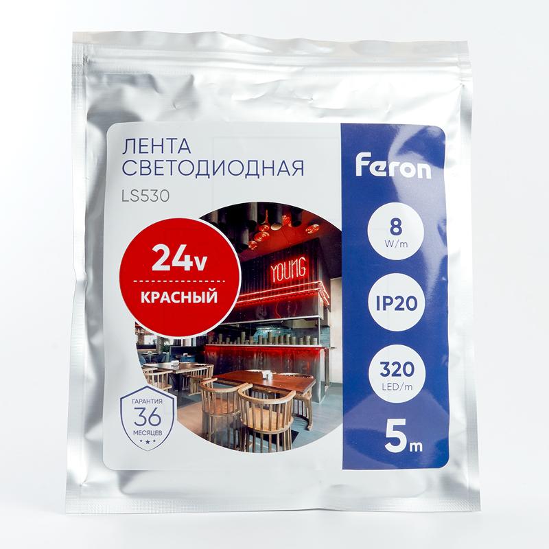 Лента светодиодная 320SMD(2110) 8Вт/м 24V 5000*8*1.8мм IP20, красный, LS530 FERON | 48266 | FERON — миниатюра 6