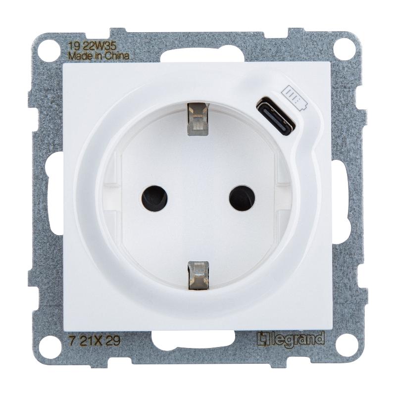 SUNO Комбинированная розетка со шторками 2К+З 16А 250В/USB С 1500мА. Безвинтовые зажимы. Цвет "Белый" — миниатюра 2