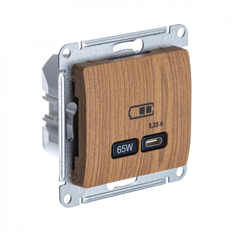 Glossa Дерево Дуб USB Розетка тип-C 65W высокоскор.заряд. QC PDД | GSL000527 | SE — Systeme Electric