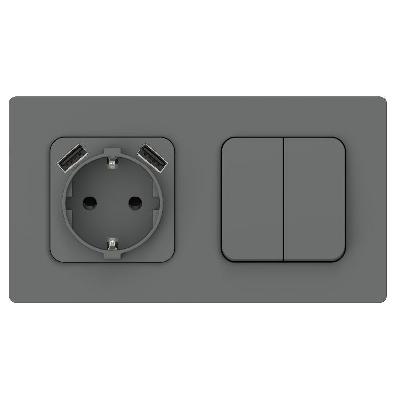 FLITE Розетка с заземлением со шторками 16А с USB A+A 3,1А РСЮша11-0-ФлМА мокрый асфальт | FI-R14-16-U21-D31-K80 | IEK — миниатюра 3