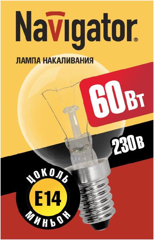 Лампа накаливания ЛОН 60Вт Е14 230В NI-C-60-230-E14-CL (КНР) | 94316 | Navigator — миниатюра 2