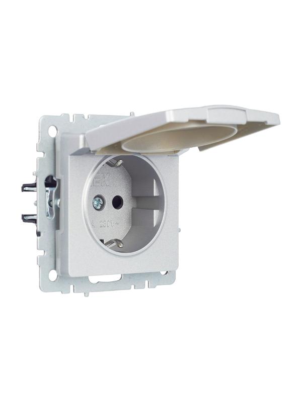 BRITE Розетка с заземлением со шторками с кр. 16А IP44 РСбш10-3-44-БрА алюминий | BR-R16-16-44-K47 | IEK — миниатюра 2
