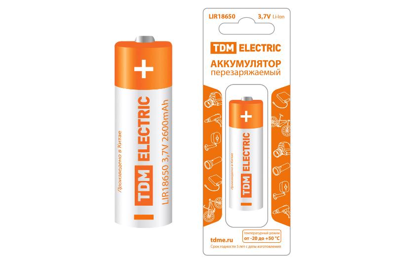 Аккумулятор LIR18650 3,7 В 2600 мА*ч Li-Ion, с защитой, BP-1, | SQ1702-0088 | TDM — TDM ELECTRIC