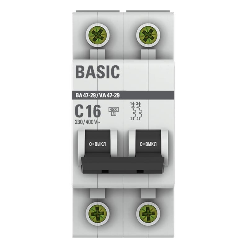 Выключатель автоматический двухполюсный ВА 47-29 16А C 4,5кА Basic | mcb4729-2-16C | EKF — миниатюра 2