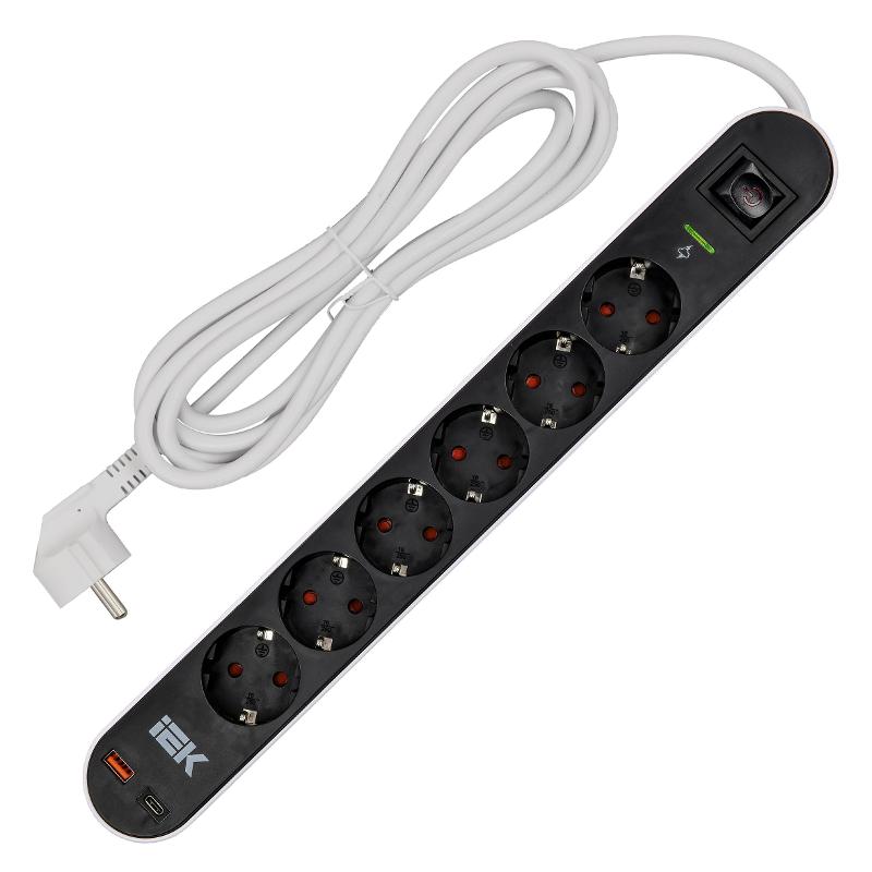 Фильтр сетевой СФ-06К 16А USB A+C 20Вт 3м 3х1,5мм2 чер.  | WFP10-16-06-03-ZKU-K02 | ИЭК — миниатюра 6